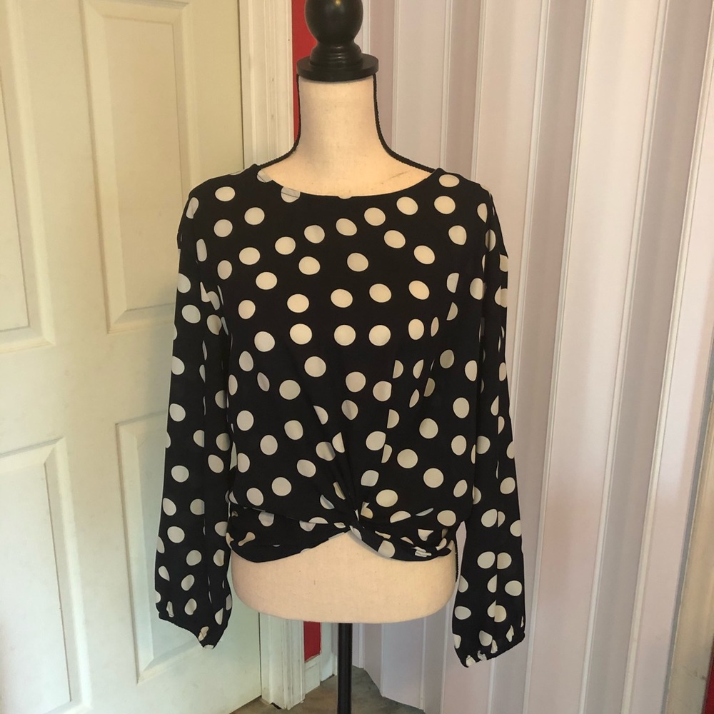 Haute Monde Navy w/ White Polka Dots Top Sz L